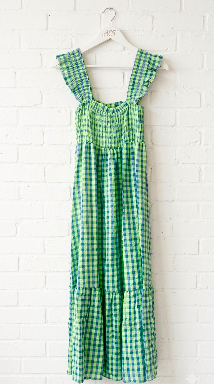 Vestido midi cuadro vichy neón +1 color