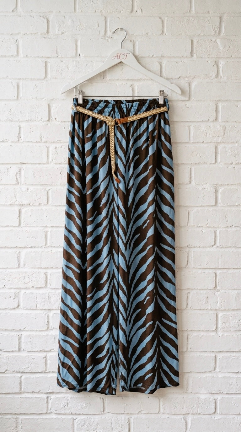 Pantalón Palazzo Cebra Con Cinturón +2 colores