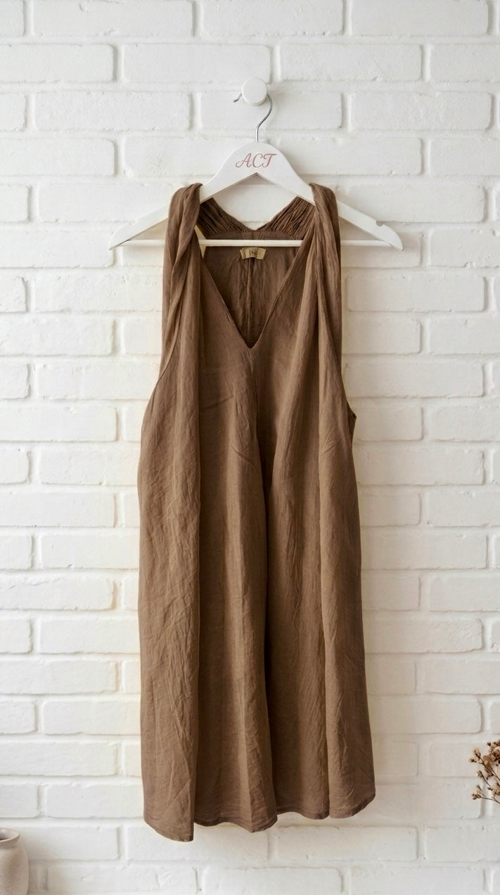Vestido corto oversize tirante fruncido