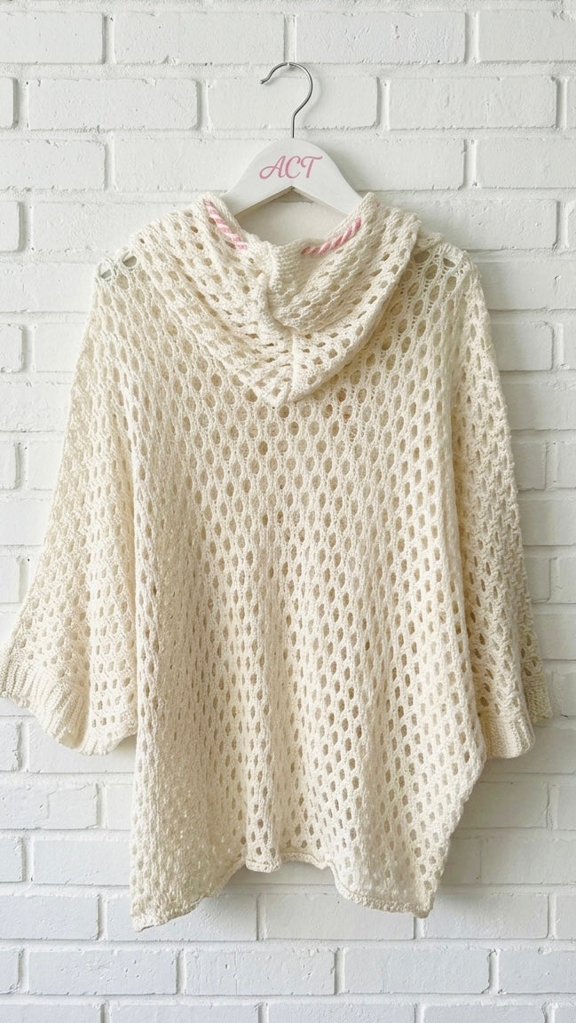 Poncho de punto calado con capucha +2 colores