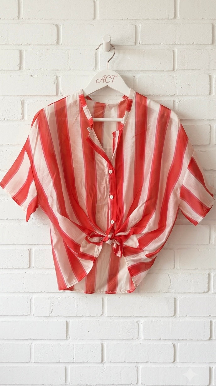 Camisa a rayas verticales con nudo +1color