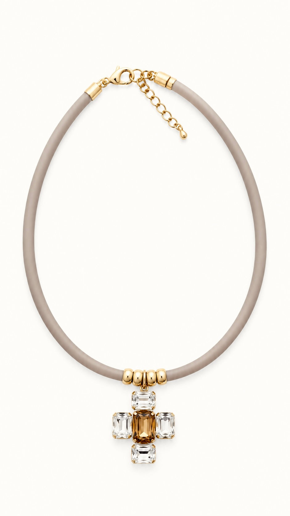 Collar Cruz Cristales Caucho