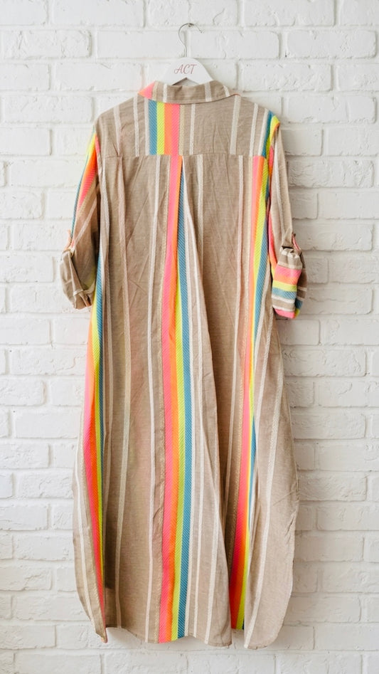 Vestido camisero rayas flúor +1 color