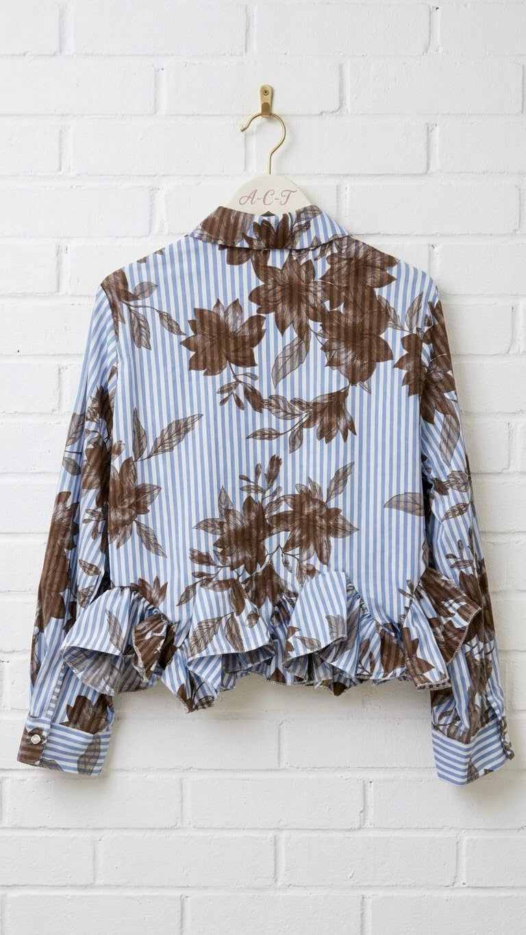 Blusa de Rayas con Volantes y Estampado Floral