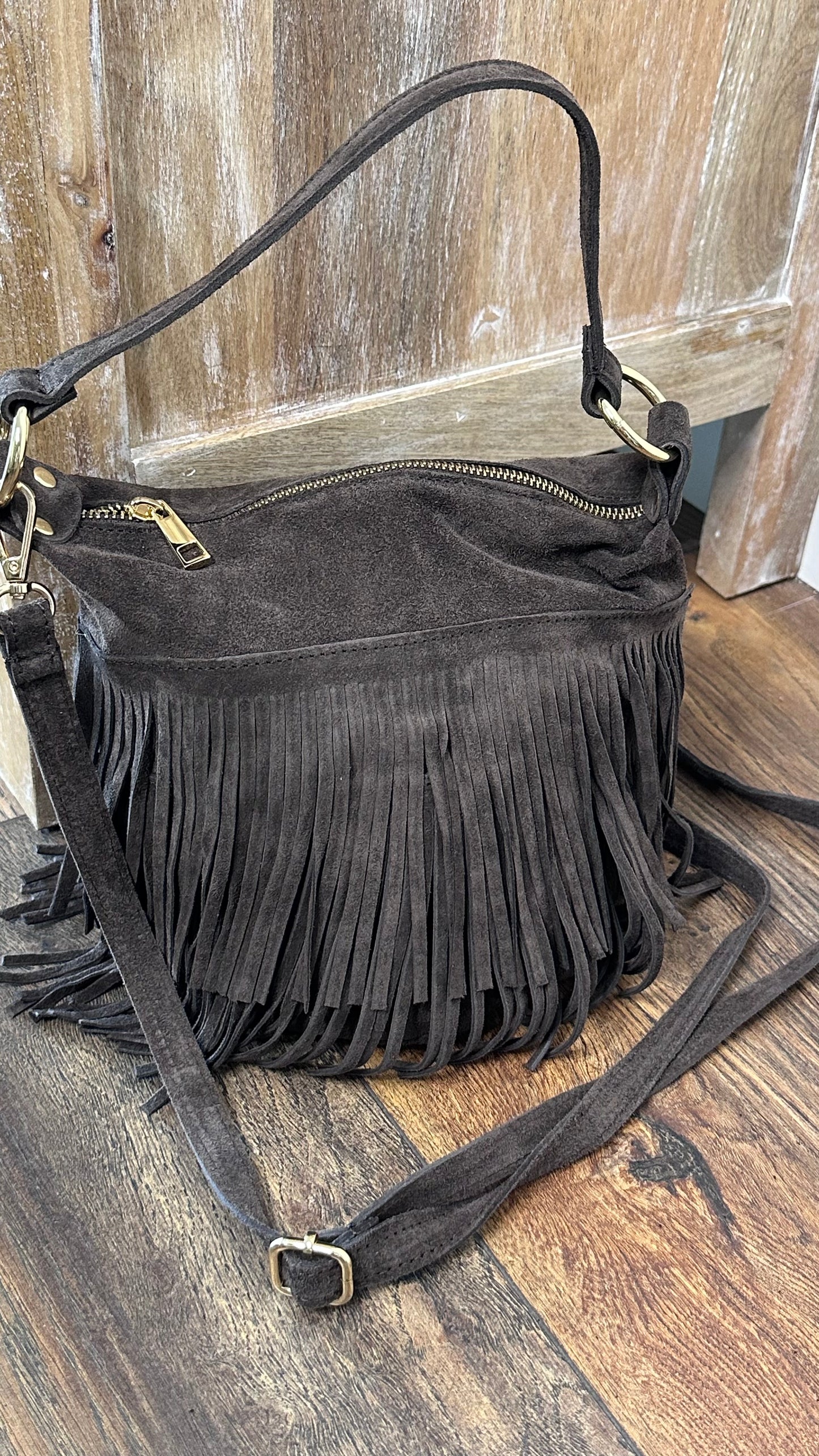 Bolso bombonera flecos