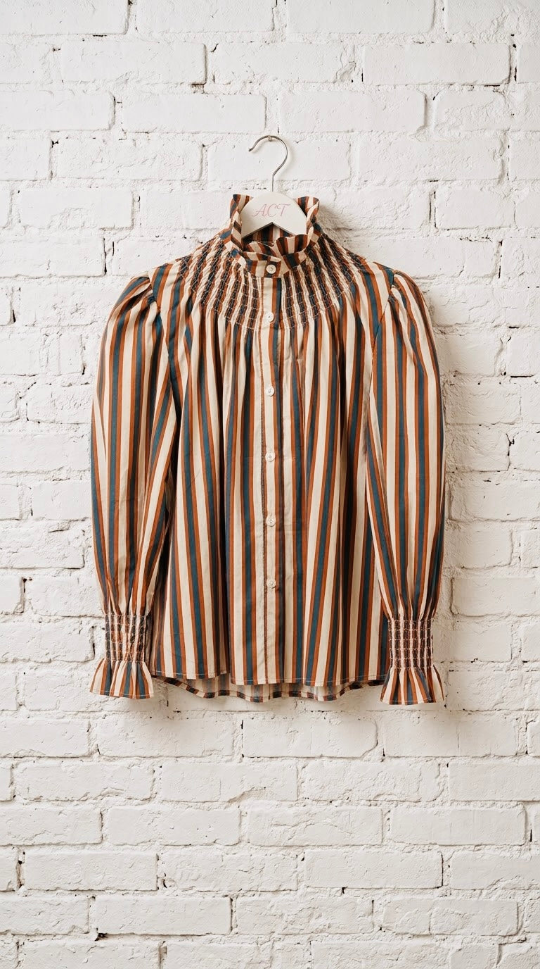 Camisa a Rayas con Cuello Fruncido +2 colores