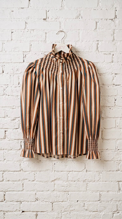 Camisa a Rayas con Cuello Fruncido +2 colores