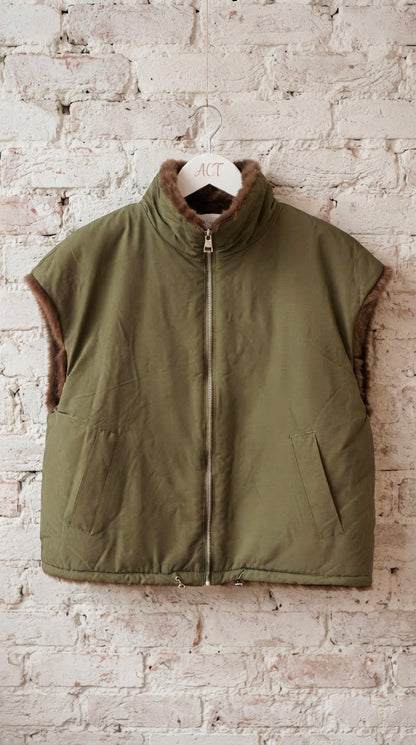 Chaleco Reversible Doble Faz Pelo & Verde Caqui