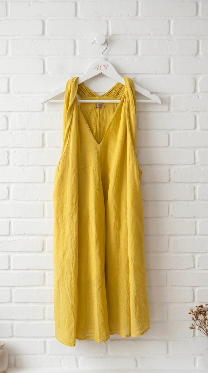 Vestido corto oversize tirante fruncido