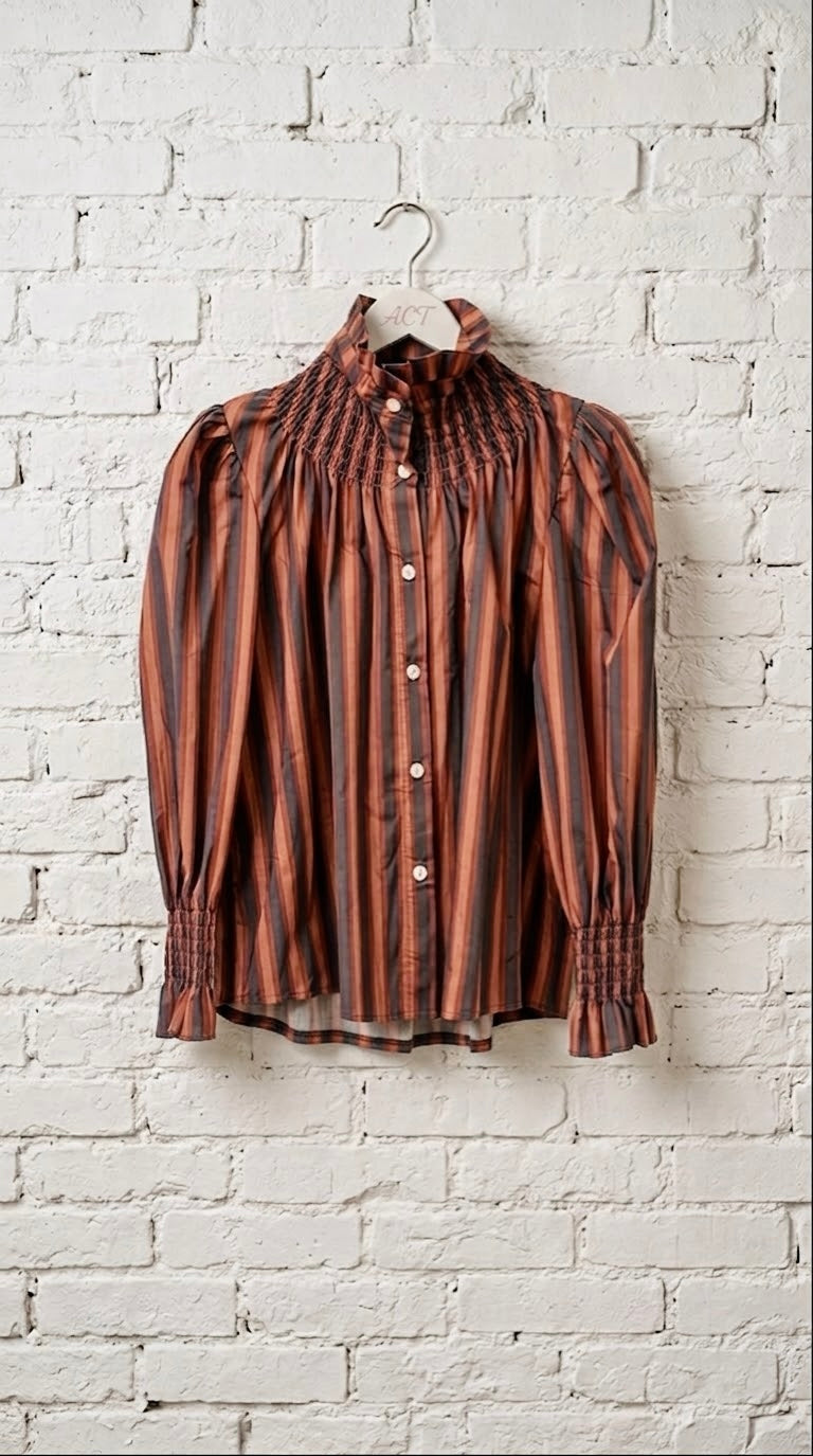 Camisa a Rayas con Cuello Fruncido +2 colores