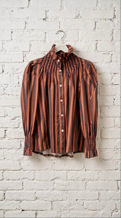 Camisa a Rayas con Cuello Fruncido +2 colores