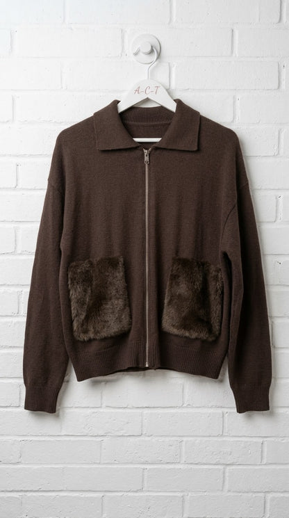 Chaqueta de Punto con Bolsillos Peluche +3 colores