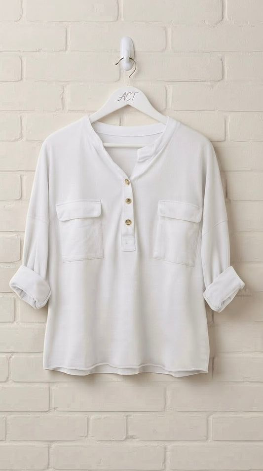 Camiseta Relaxed de Manga Larga con Bolsillos +