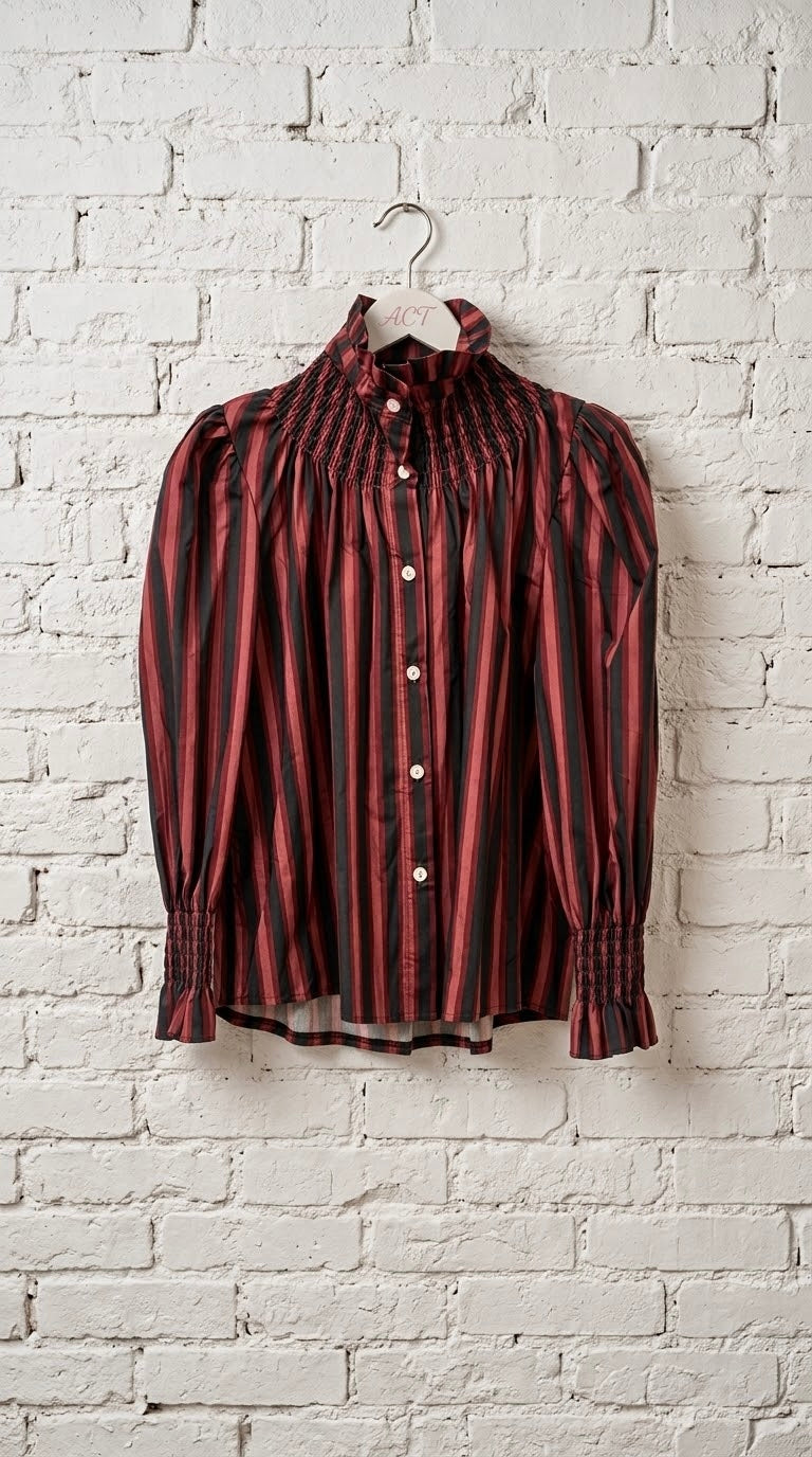 Camisa a Rayas con Cuello Fruncido +2 colores