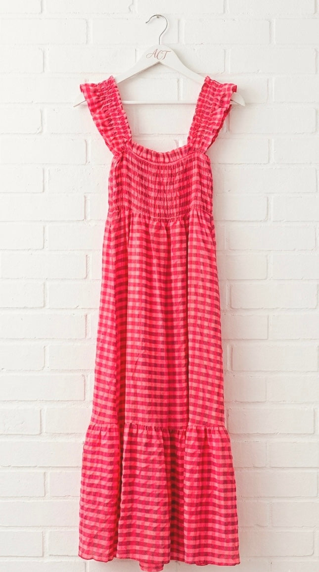 Vestido midi cuadro vichy neón +1 color