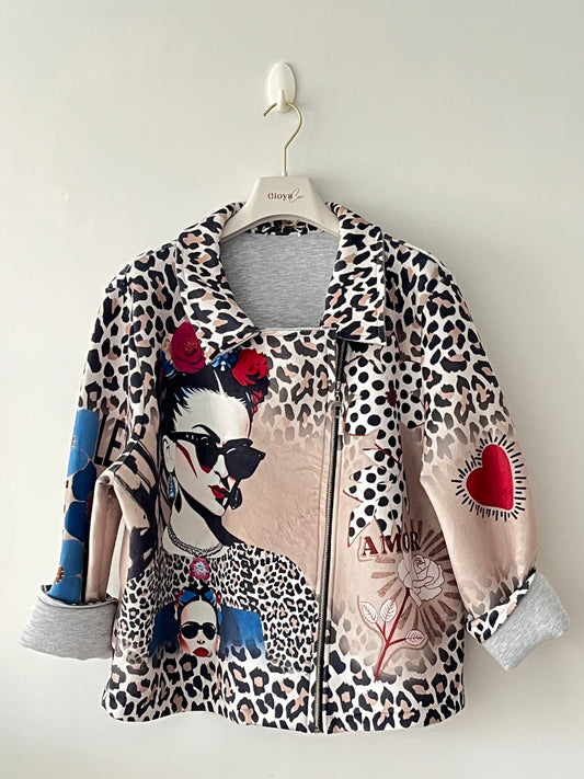 Cazadora print Frida beige