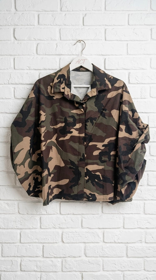 Camisa Militar Mangas Drapeadas