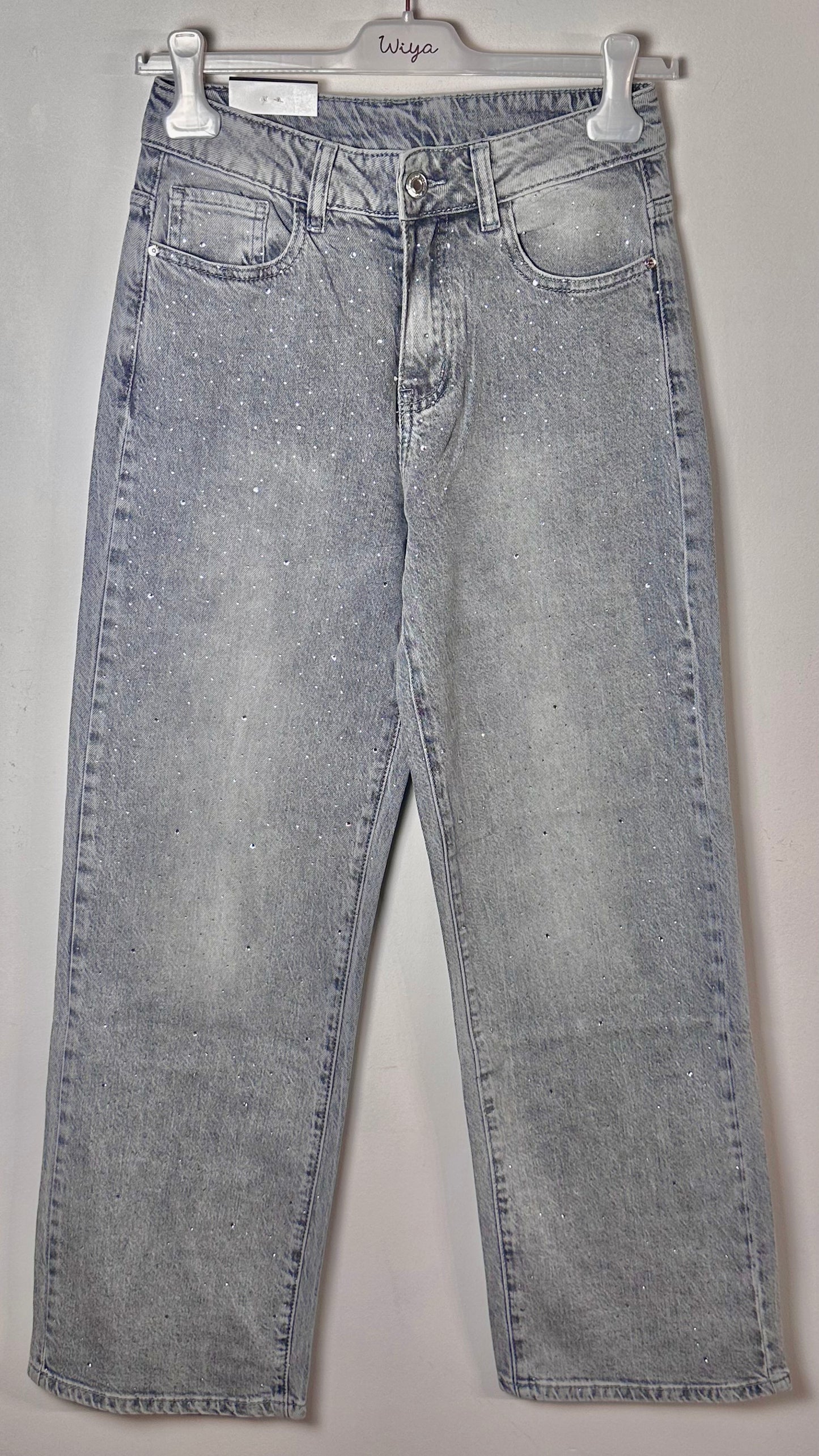 Pantalón tejano recto swarovski