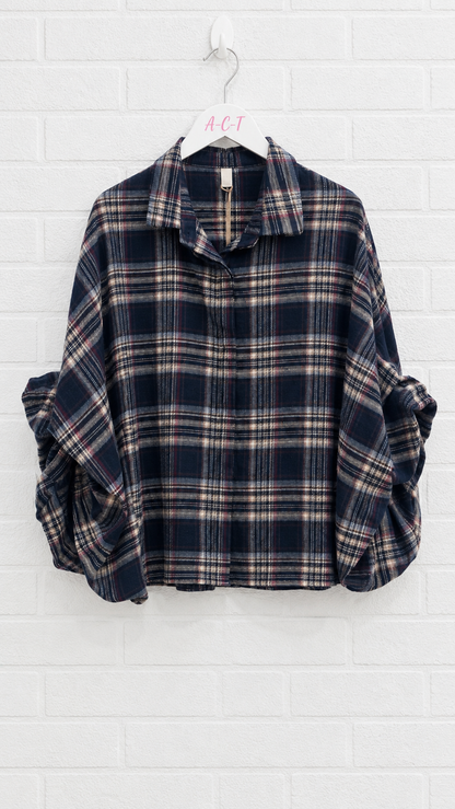 Camisa Cuadros Mangas Drapeadas +2 colores