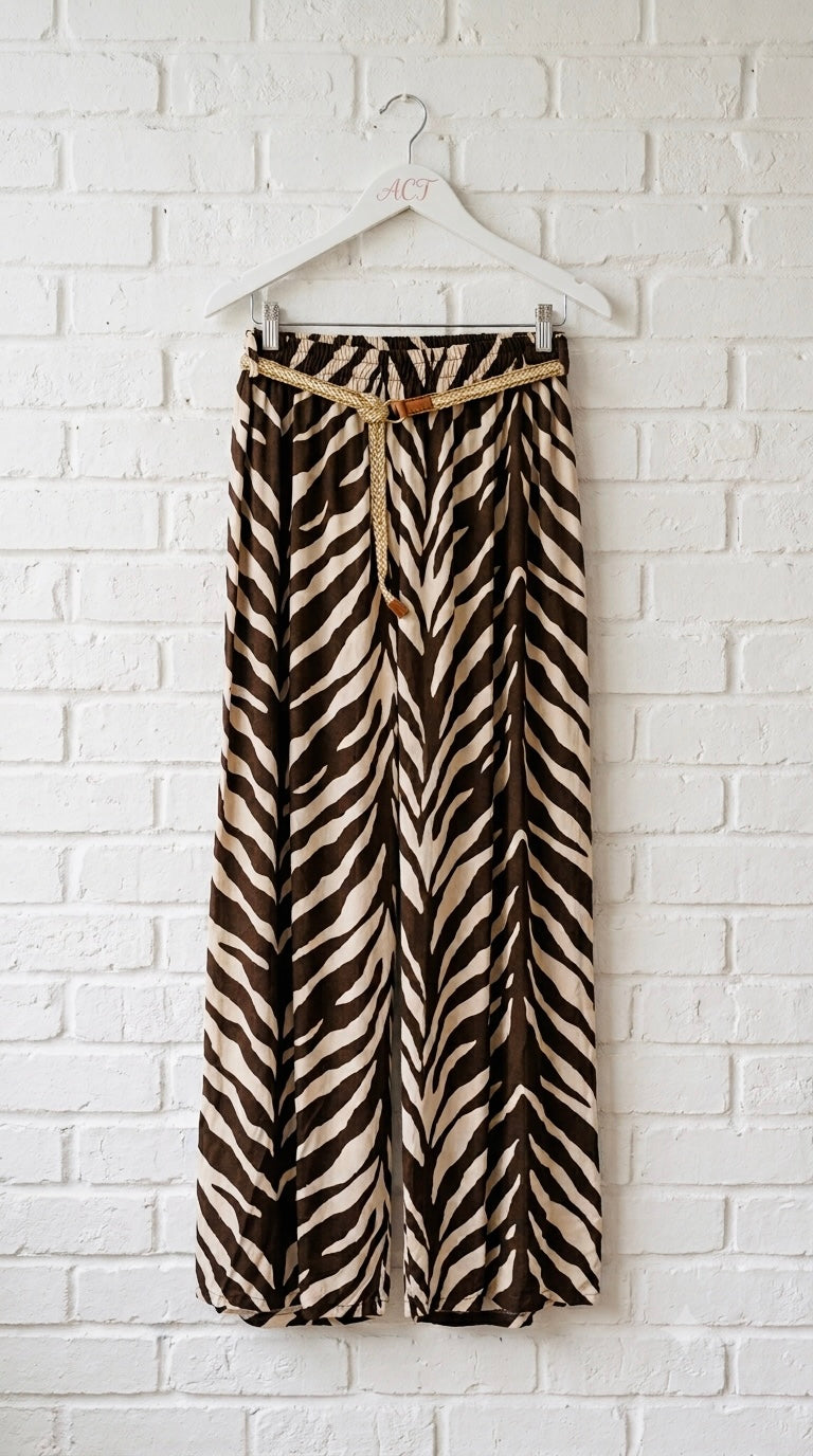 Pantalón Palazzo Cebra Con Cinturón +2 colores