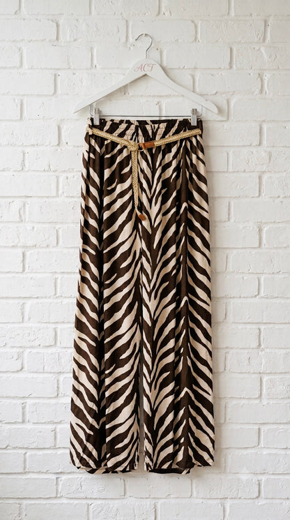 Pantalón Palazzo Cebra Con Cinturón +2 colores