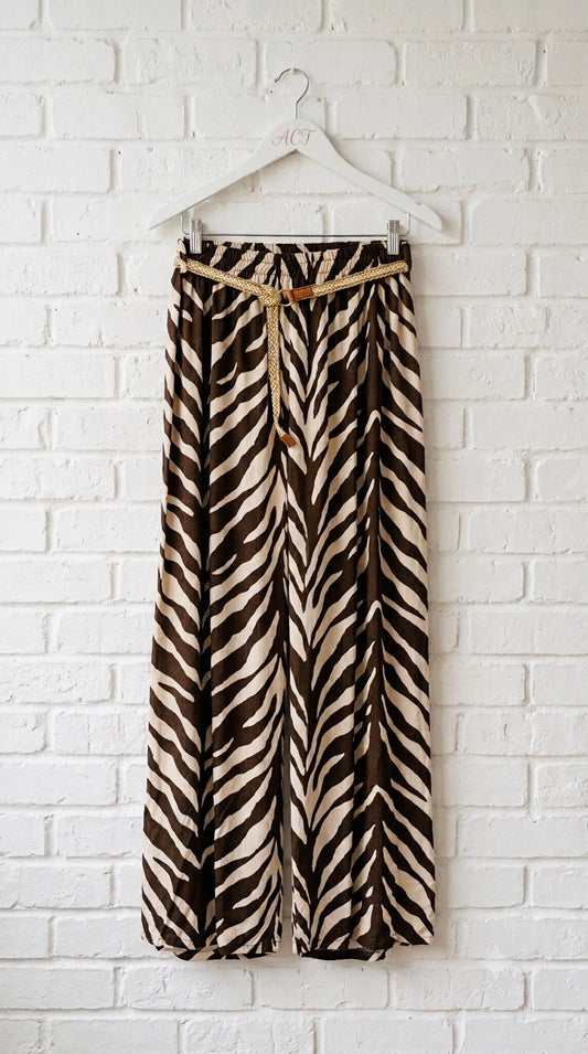 Pantalón Palazzo Cebra Con Cinturón +2 colores