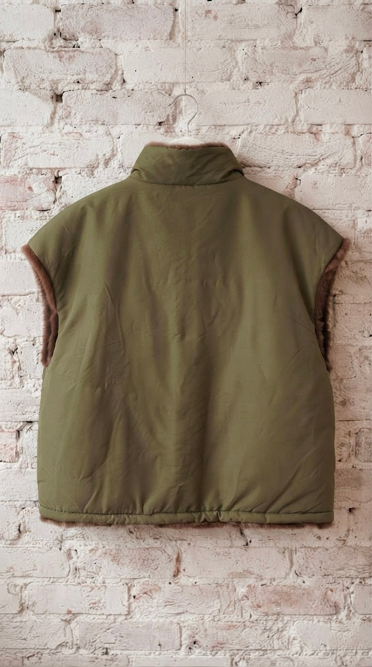 Chaleco Reversible Doble Faz Pelo & Verde Caqui