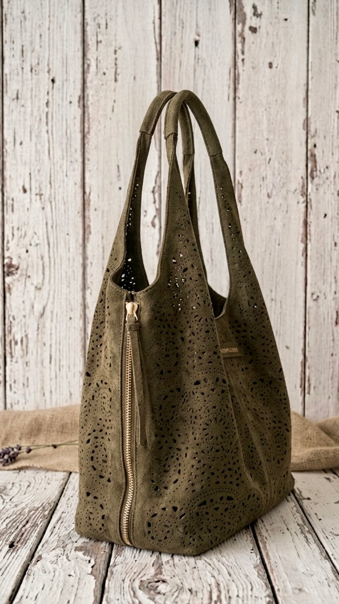Bolso Hobo troquelado Caqui
