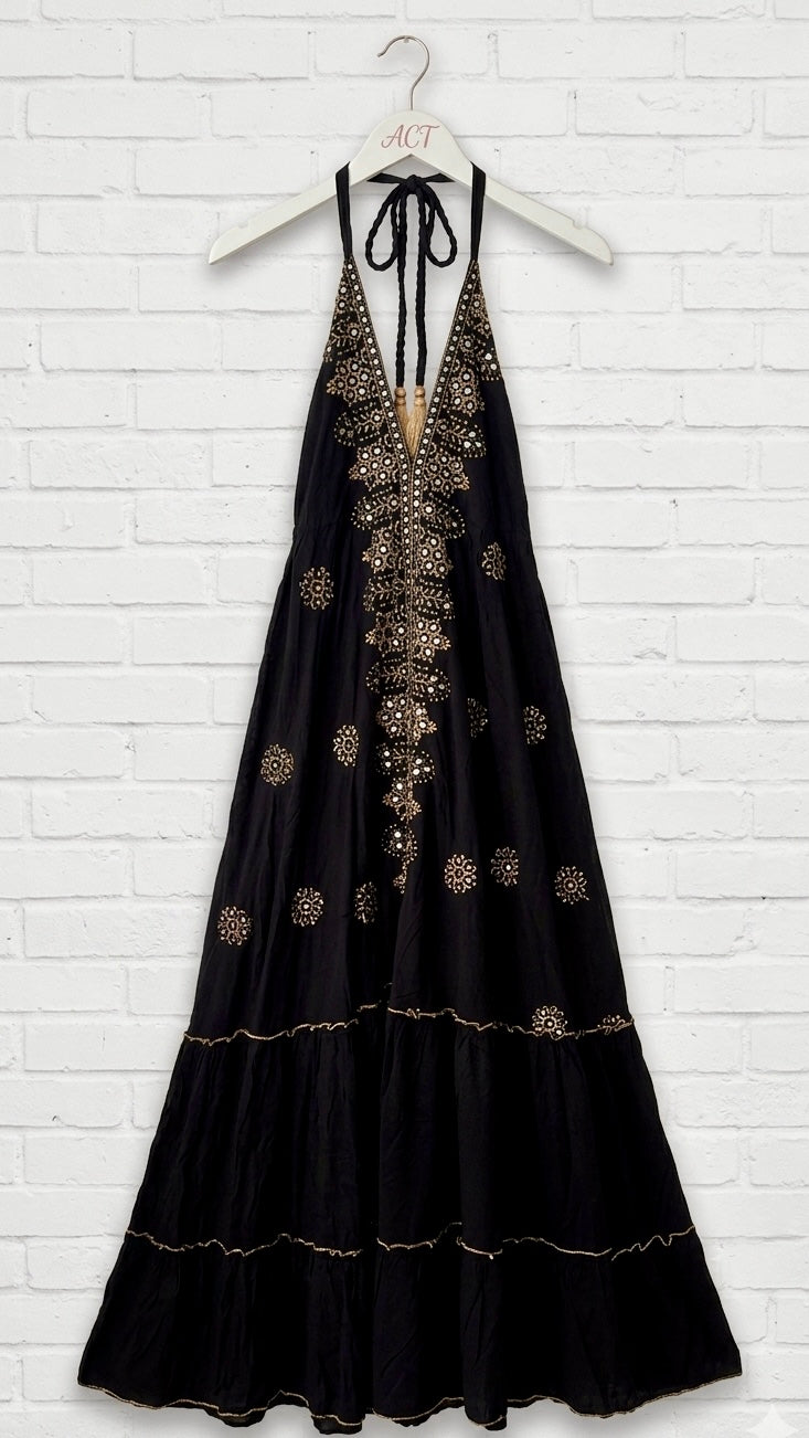 Vestido Maxi boho con bordados y espejos