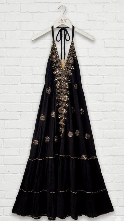 Vestido Maxi boho con bordados y espejos