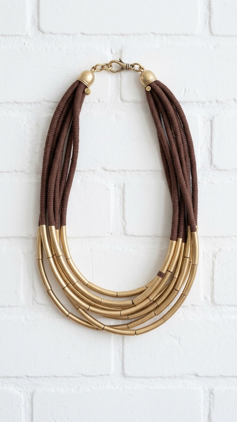 Collar Cordón y Tubos Dorados