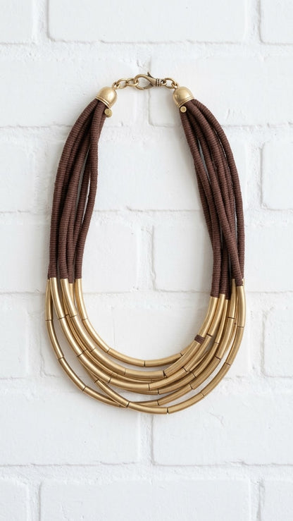 Collar Cordón y Tubos Dorados