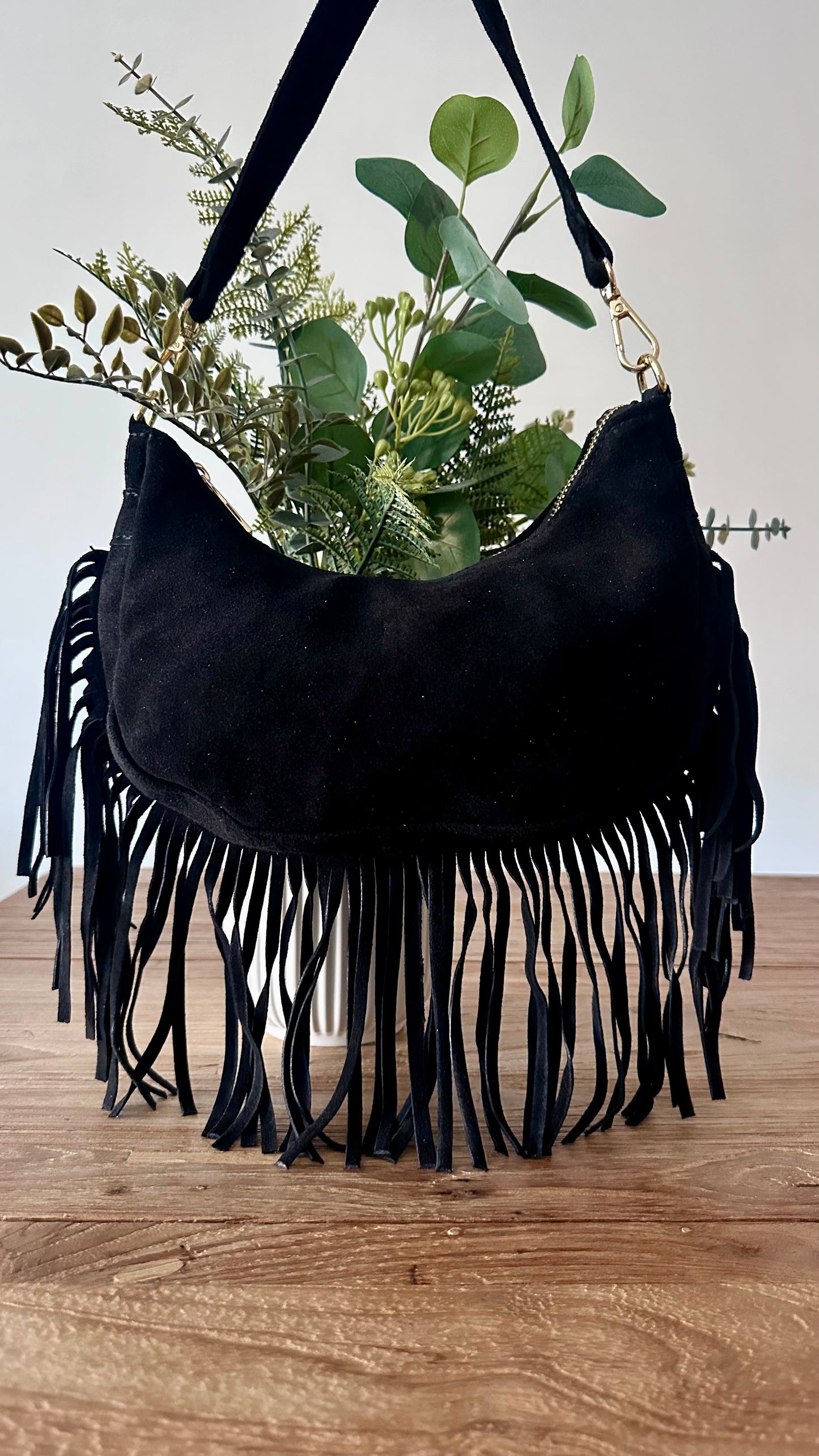 Bolso bagette con flecos