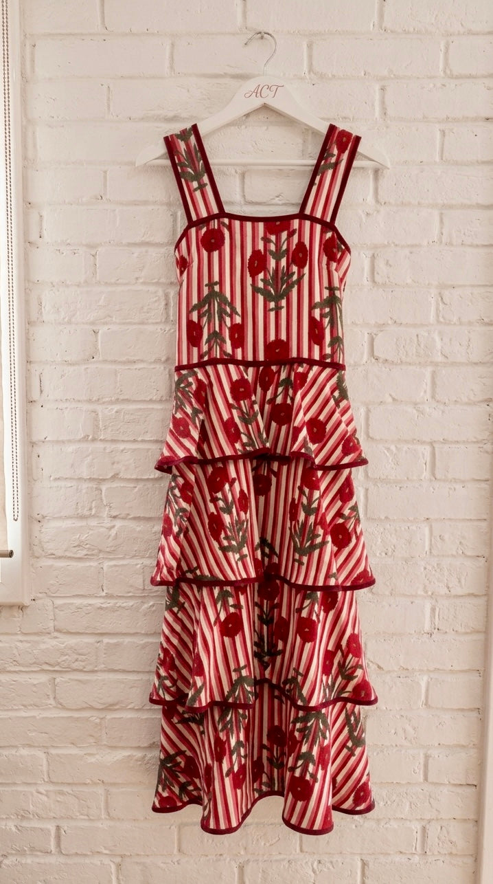 Vestido Multi-Volantes Estampado Amapola