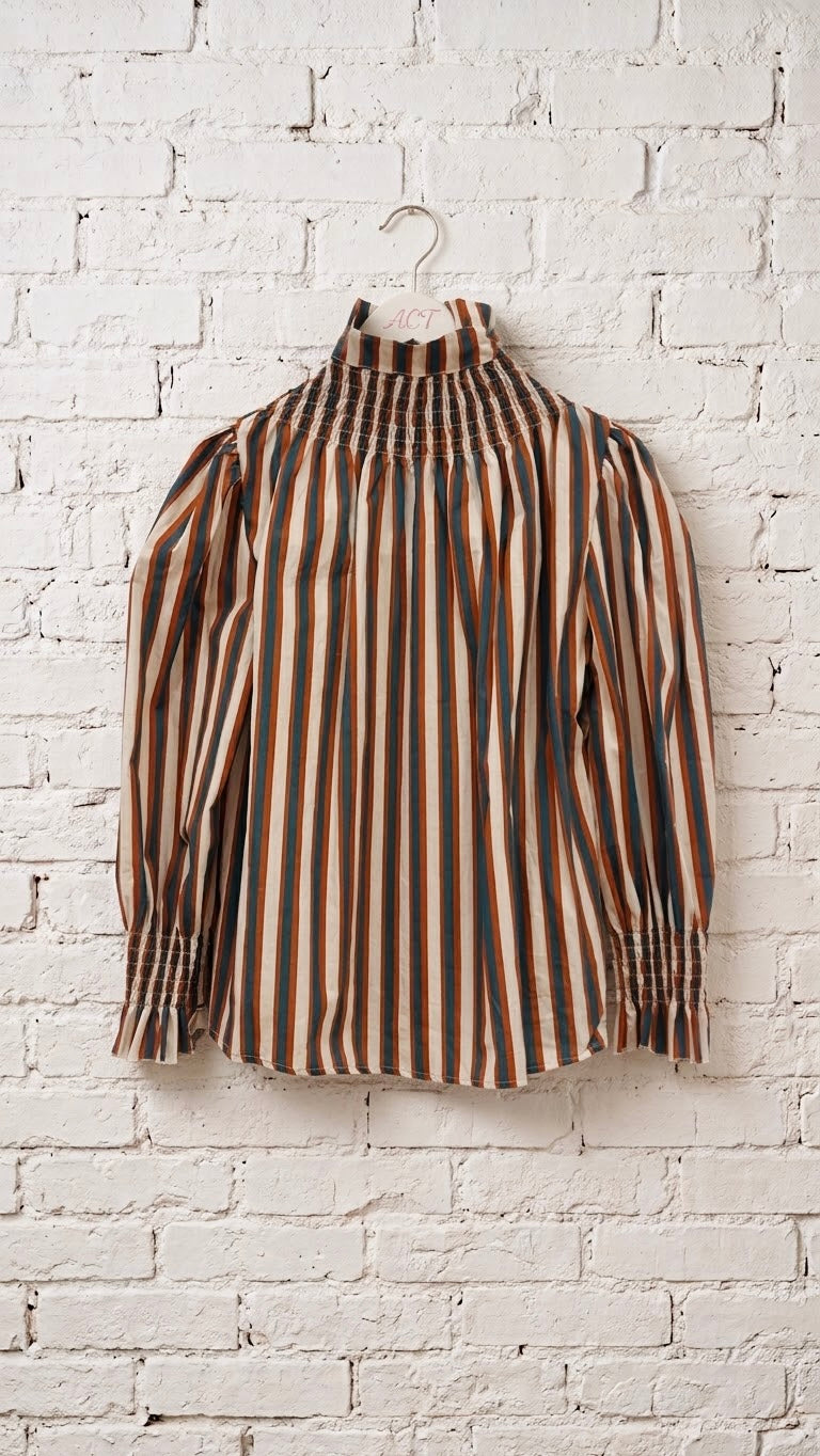 Camisa a Rayas con Cuello Fruncido +2 colores