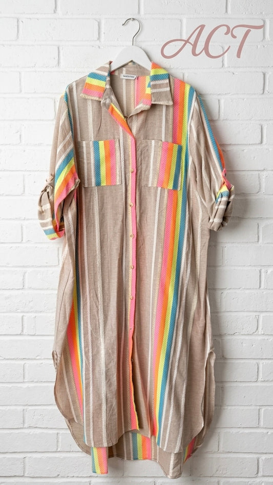 Vestido camisero rayas flúor +1 color