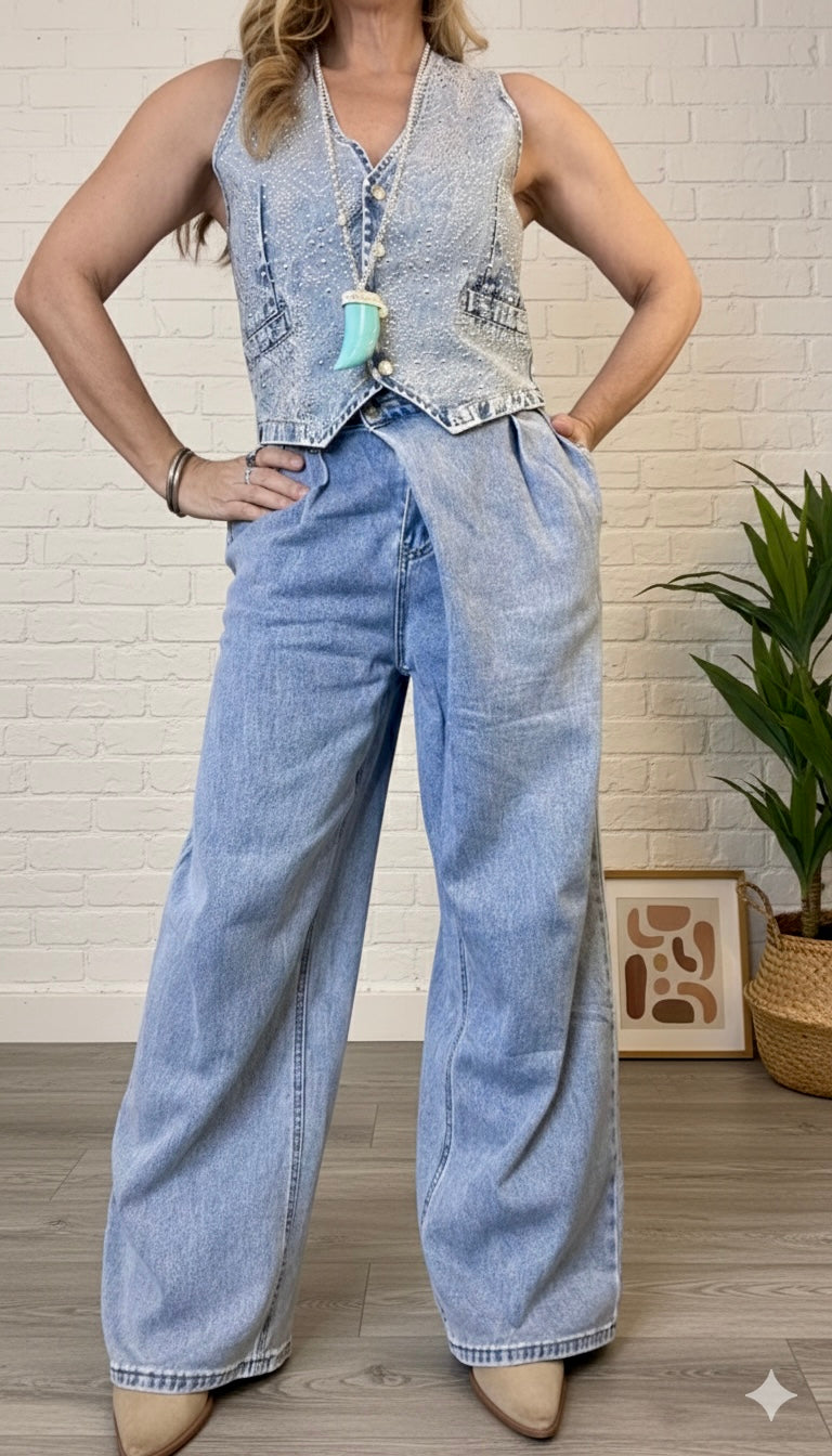 Pantalón tejano cross over