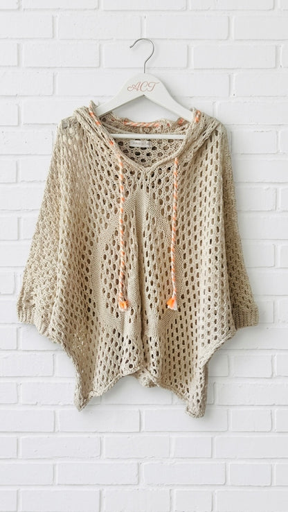 Poncho de punto calado con capucha  +2 colores