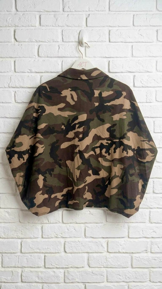Camisa Militar Mangas Drapeadas