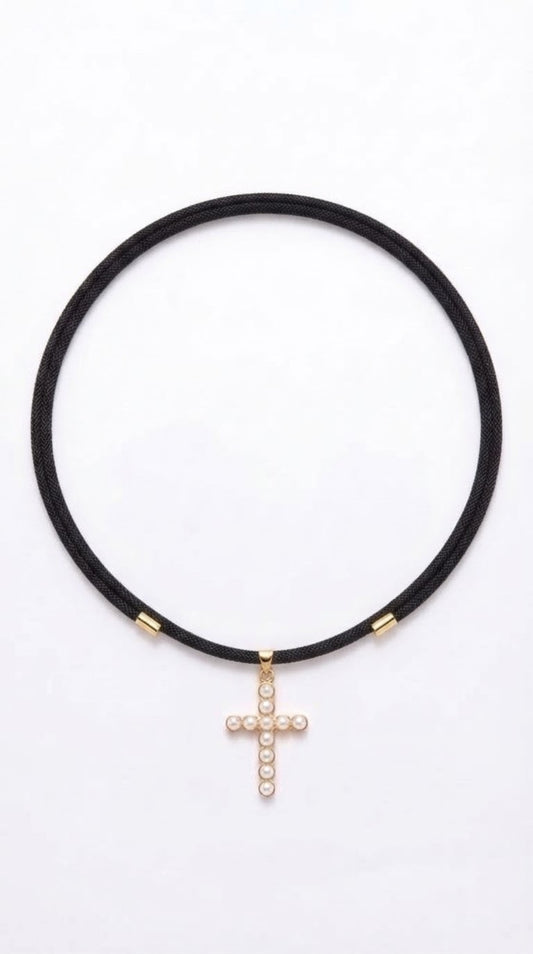 Collar de Cordón Magnético Cruz Perlada +1 color