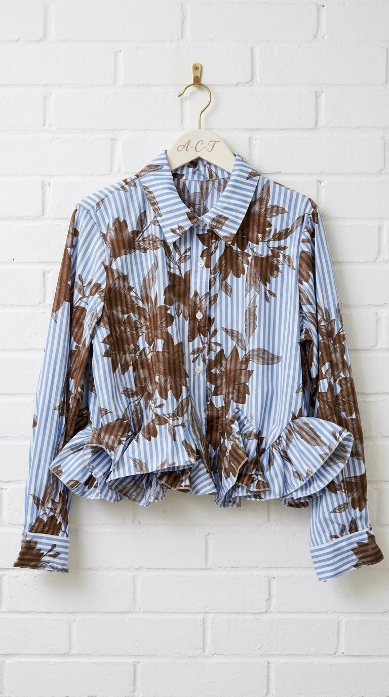 Blusa de Rayas con Volantes y Estampado Floral