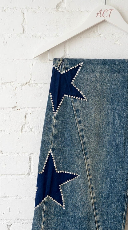Jeans Wide Leg con Estrellas de Estrás.