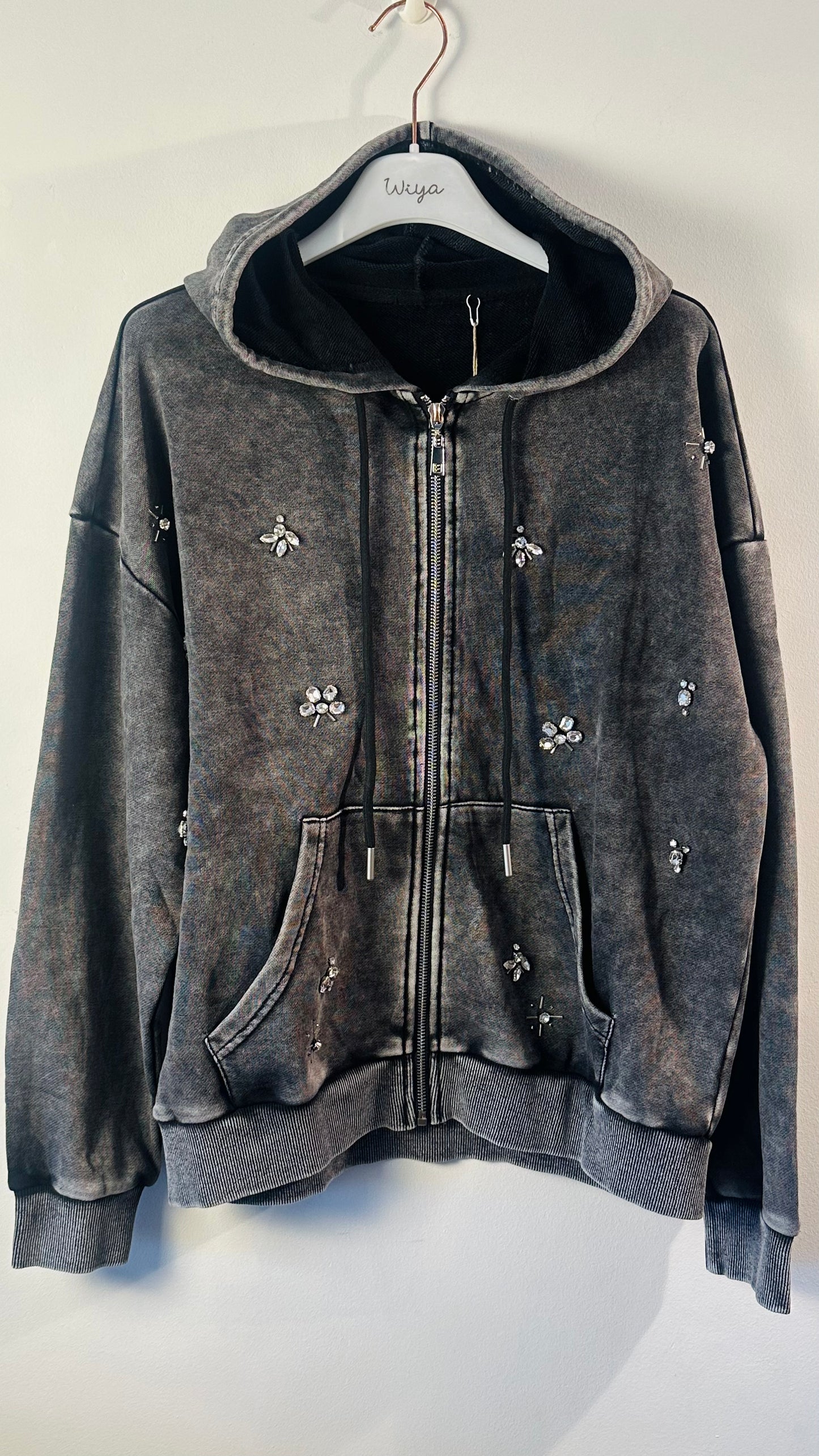 Sudadera Strass Flor con cremallera