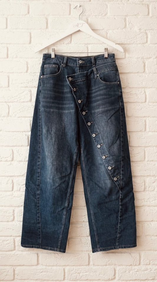 Pantalón Vaquero Wide Leg Asimétrico de Botones